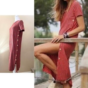 ZARA TRAFALUC Red Striped Dress Side Buttons Size 26 Small